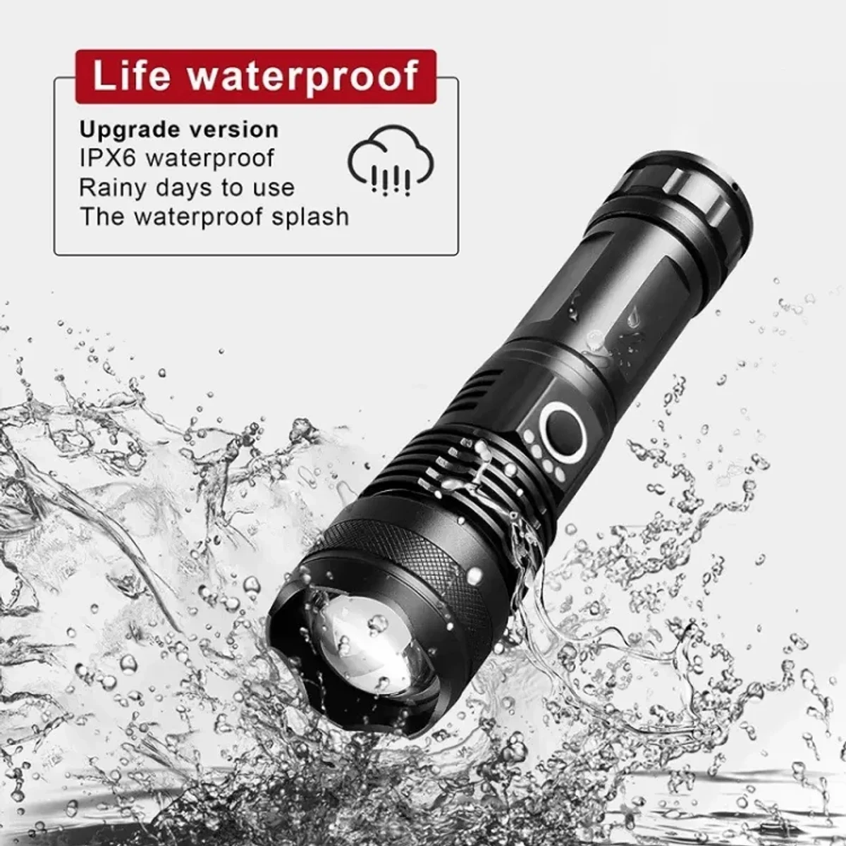 Rechargeable Waterproof Zoom LED Flashlight USB Torch Light - Image 4