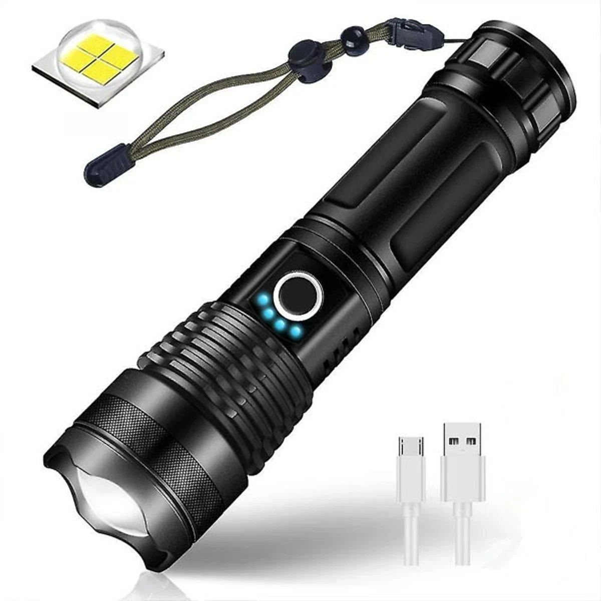 Rechargeable Waterproof Zoom LED Flashlight USB Torch Light