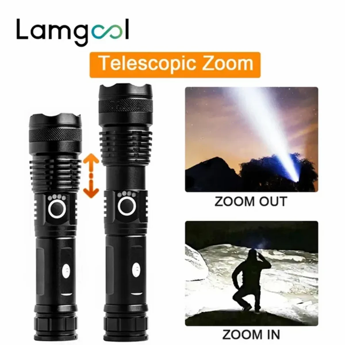 Rechargeable Waterproof Zoom LED Flashlight USB Torch Light - Image 3